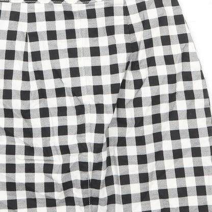 H&M Womens White Check Cotton Mini Skirt Size 4XL Button