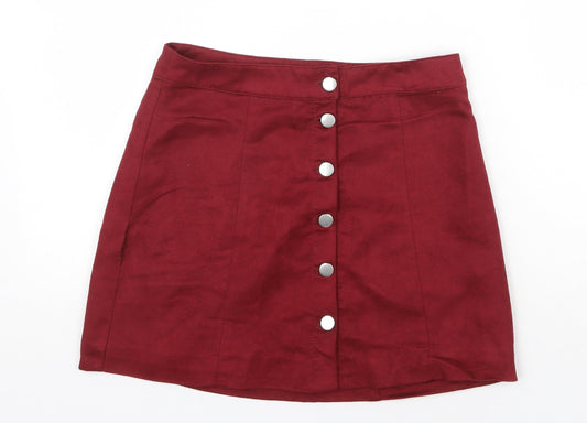 H&M Womens Red Polyester A-Line Skirt Size 8 Button