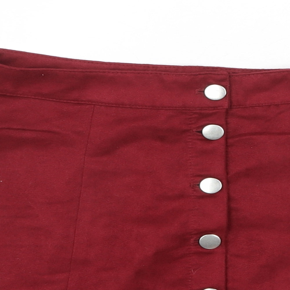 H&M Womens Red Polyester A-Line Skirt Size 8 Button
