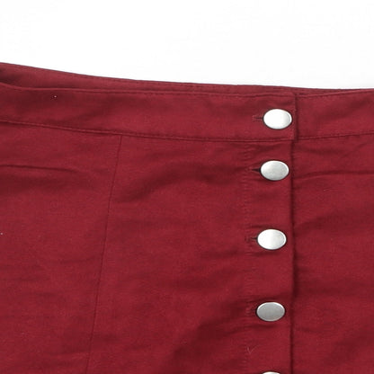 H&M Womens Red Polyester A-Line Skirt Size 8 Button