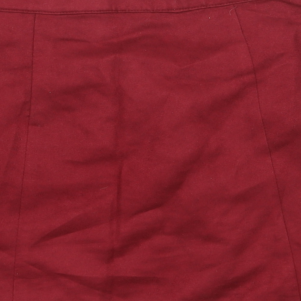 H&M Womens Red Polyester A-Line Skirt Size 8 Button