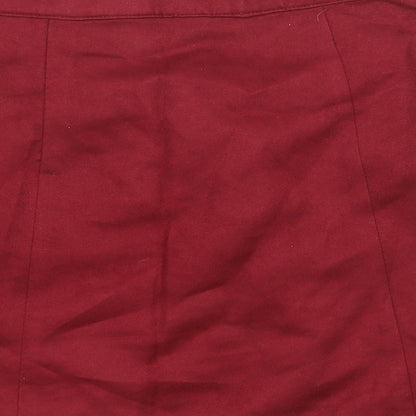 H&M Womens Red Polyester A-Line Skirt Size 8 Button