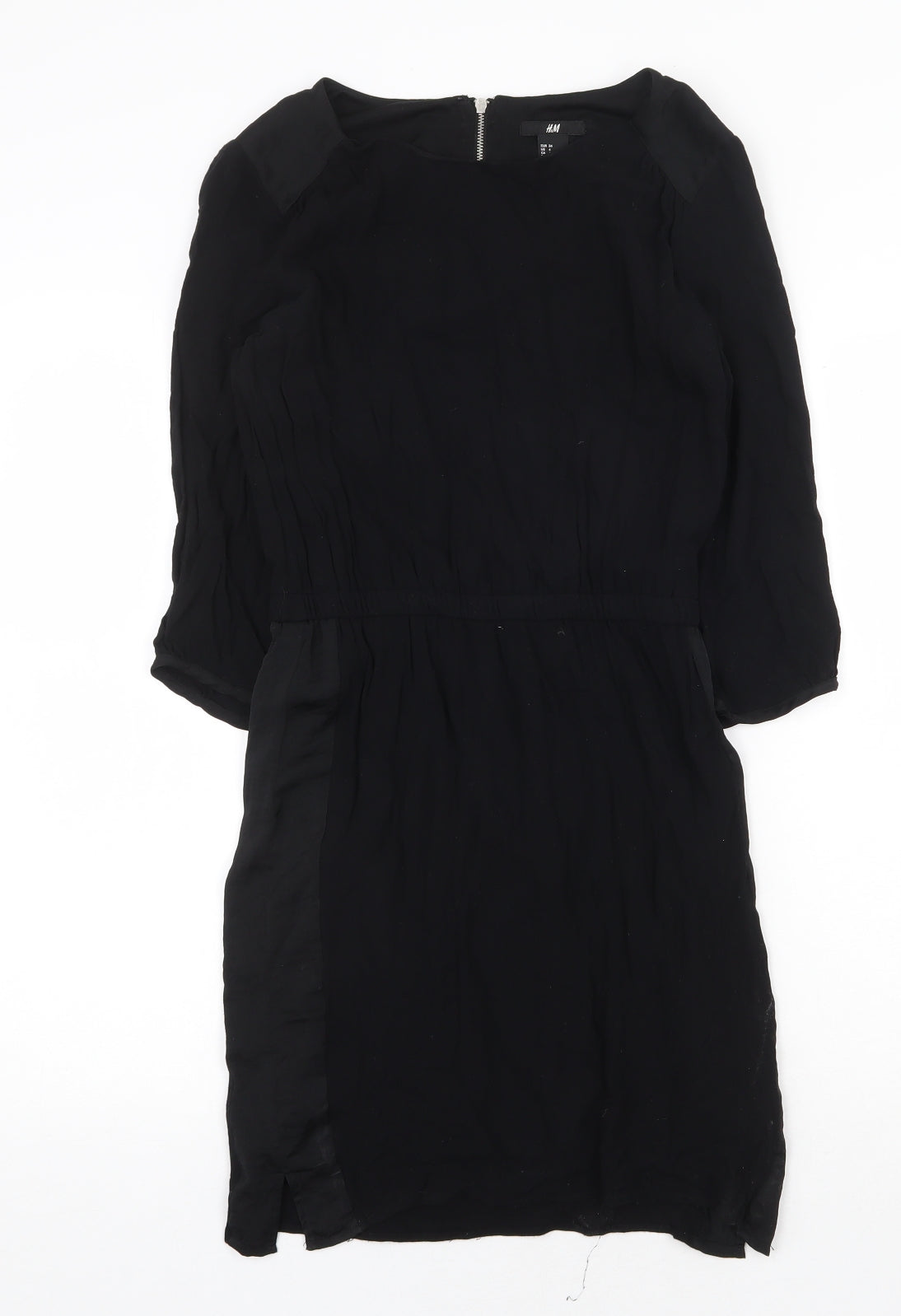 H&M Womens Black Polyester Shift Size 6 Boat Neck Zip