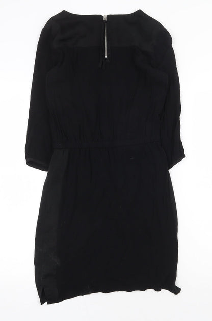 H&M Womens Black Polyester Shift Size 6 Boat Neck Zip