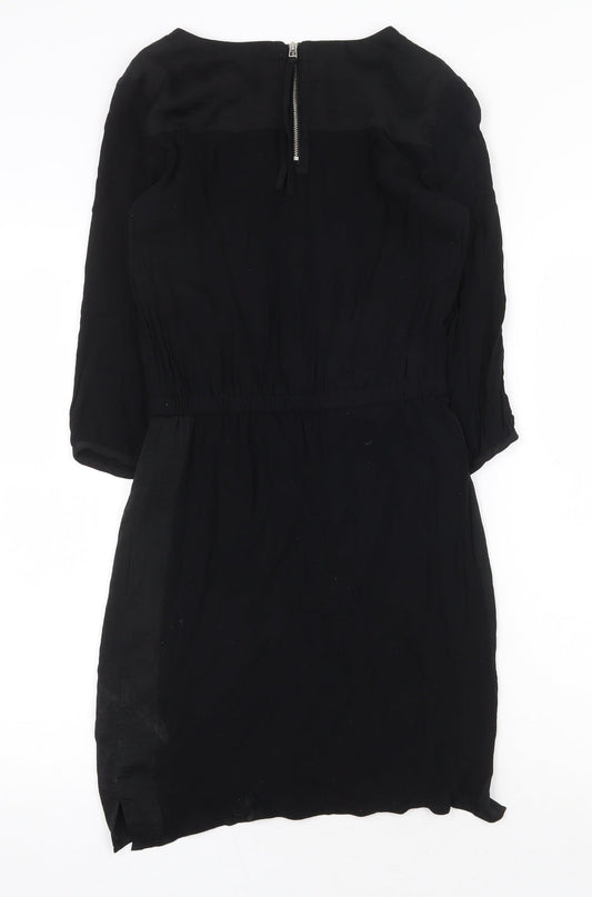 H&M Womens Black Polyester Shift Size 6 Boat Neck Zip