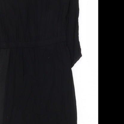 H&M Womens Black Polyester Shift Size 6 Boat Neck Zip