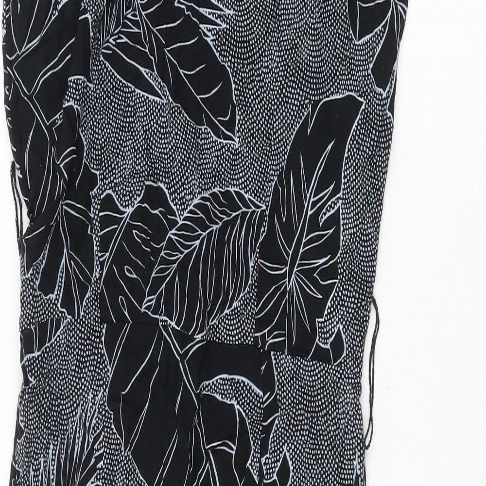All That Jayy Womens Black Geometric Viscose Mermaid Size 10 Boat Neck Zip - Leaf Pattern