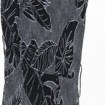 All That Jayy Womens Black Geometric Viscose Mermaid Size 10 Boat Neck Zip - Leaf Pattern