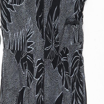 All That Jayy Womens Black Geometric Viscose Mermaid Size 10 Boat Neck Zip - Leaf Pattern