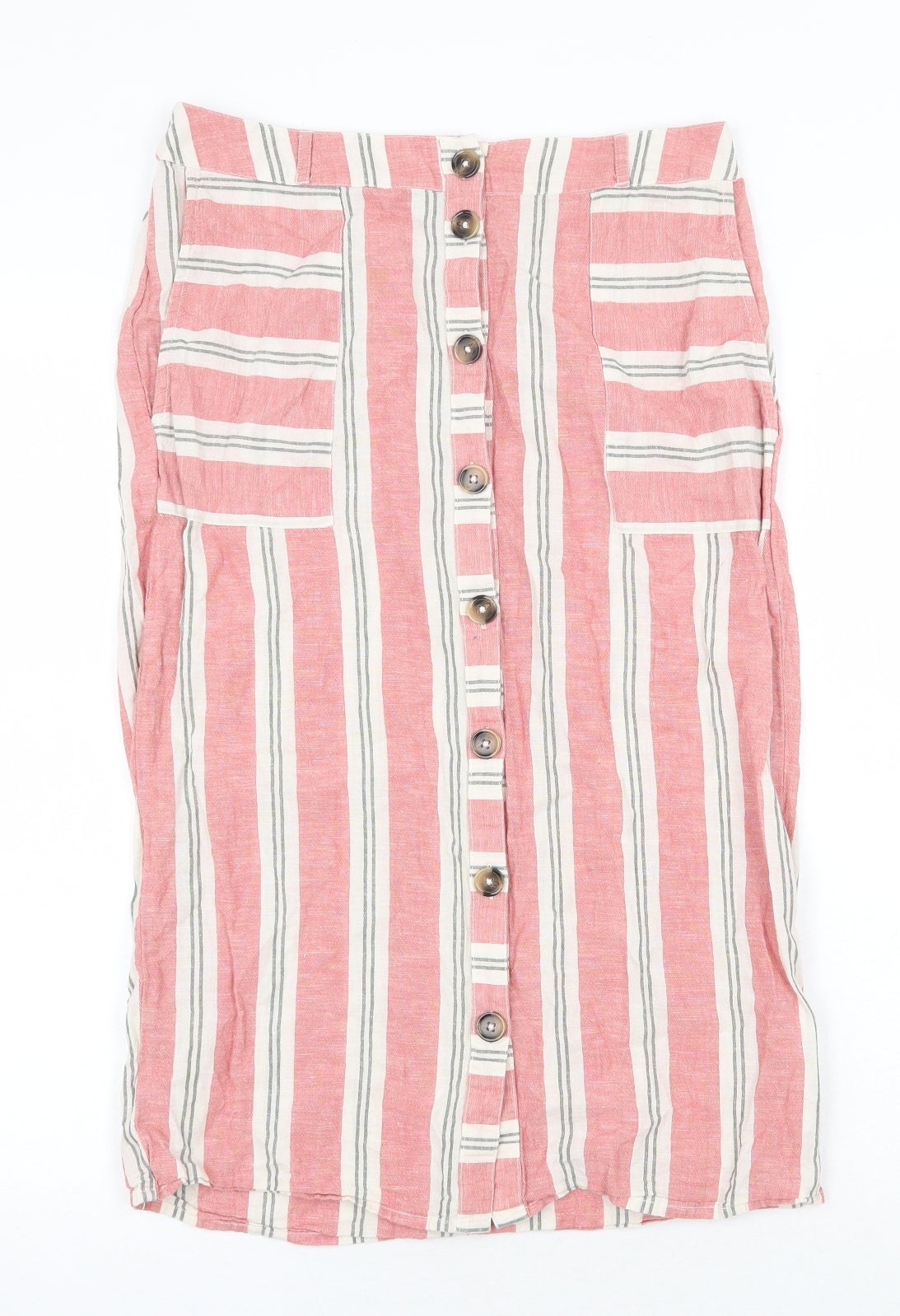 Nutmeg Womens Pink Striped Cotton Straight & Pencil Skirt Size 10 Button