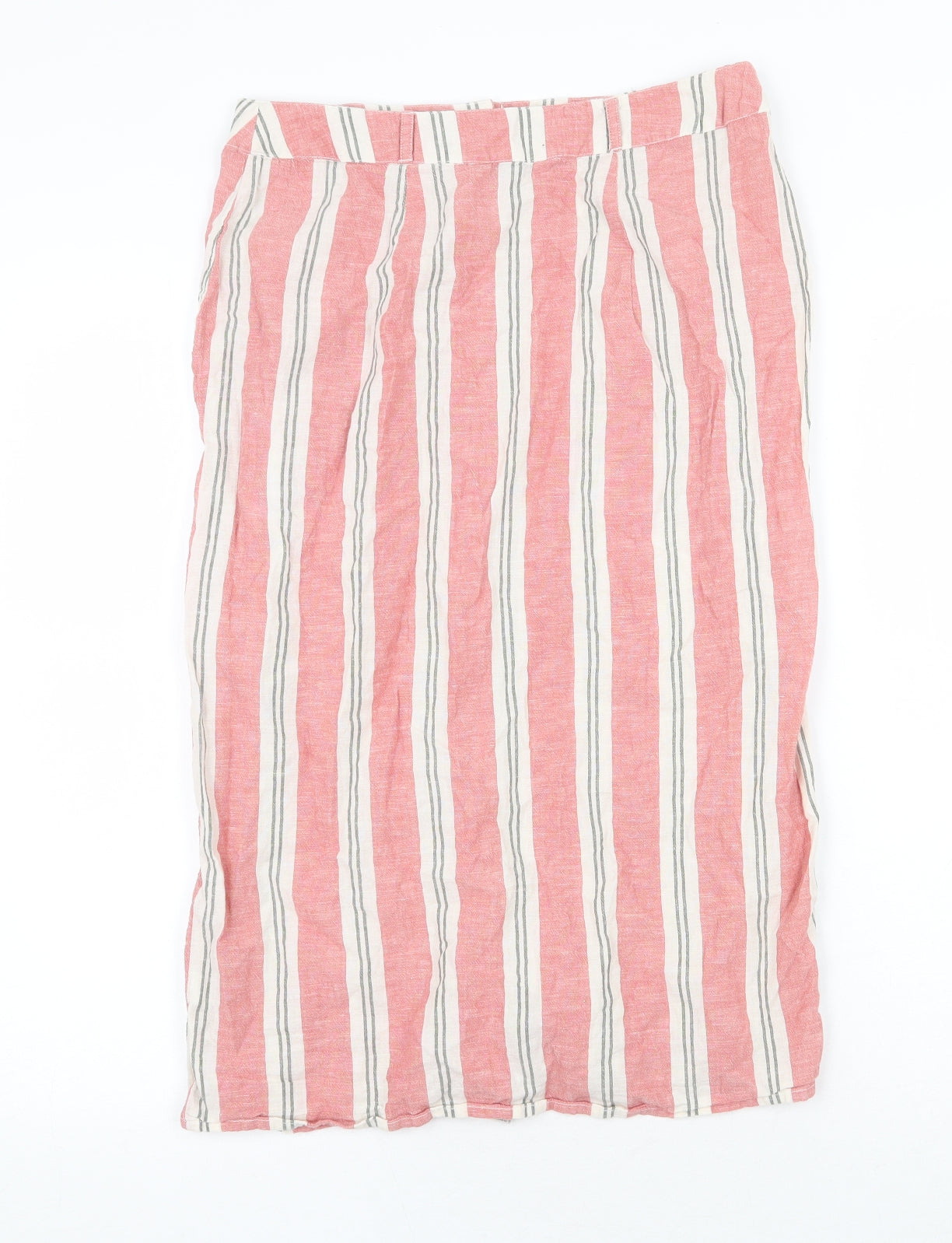 Nutmeg Womens Pink Striped Cotton Straight & Pencil Skirt Size 10 Button