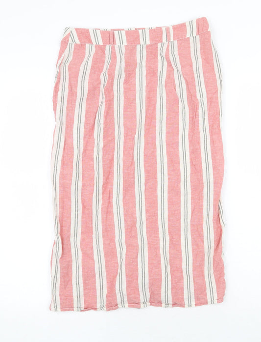 Nutmeg Womens Pink Striped Cotton Straight & Pencil Skirt Size 10 Button