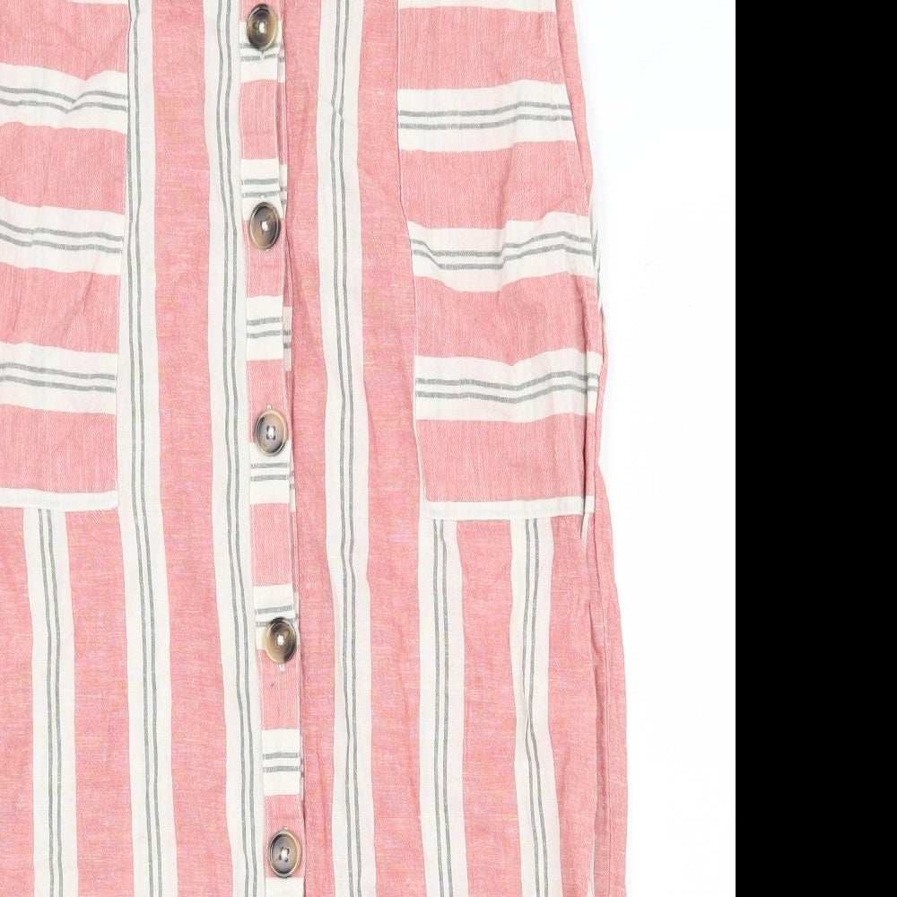Nutmeg Womens Pink Striped Cotton Straight & Pencil Skirt Size 10 Button