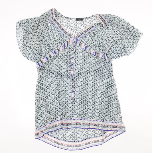 F&F Womens Green Geometric Polyester A-Line Size M V-Neck Tie