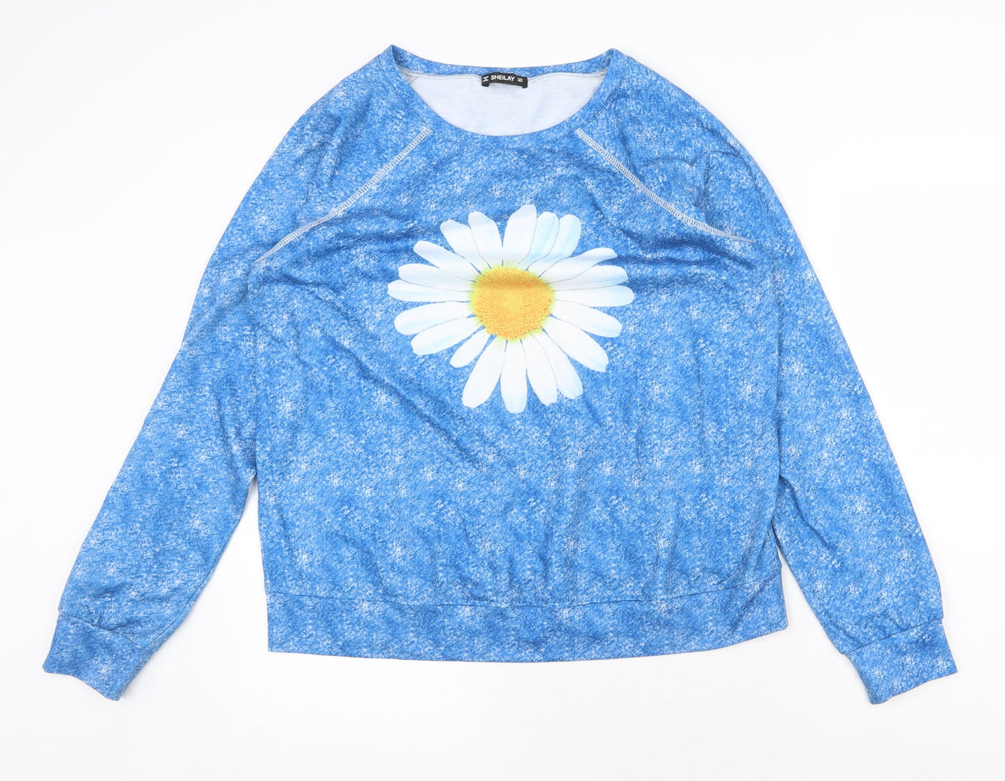 Sheilay Womens Blue Polyester Basic Blouse Size L Scoop Neck - Daisy