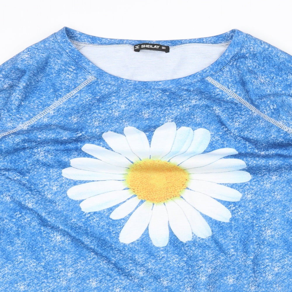 Sheilay Womens Blue Polyester Basic Blouse Size L Scoop Neck - Daisy