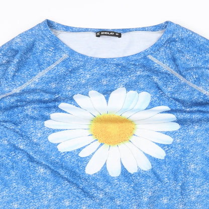 Sheilay Womens Blue Polyester Basic Blouse Size L Scoop Neck - Daisy