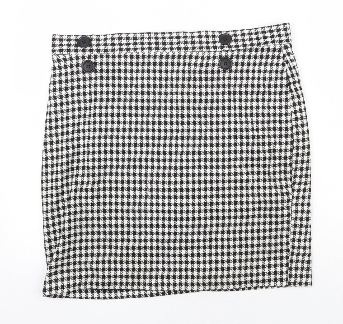 M&Co Womens Black Check Polyester Mini Skirt Size 10 Zip