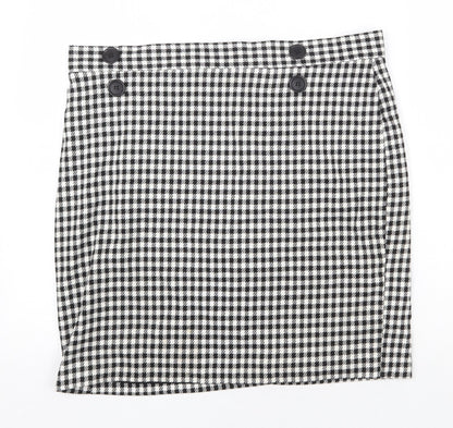 M&Co Womens Black Check Polyester Mini Skirt Size 10 Zip
