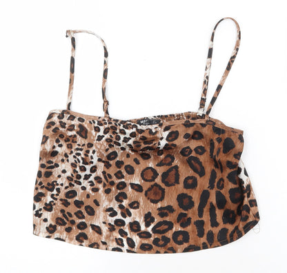 Nasty Gal Womens Brown Animal Print Polyester Cropped Tank Size 6 Square Neck - Leopard Print