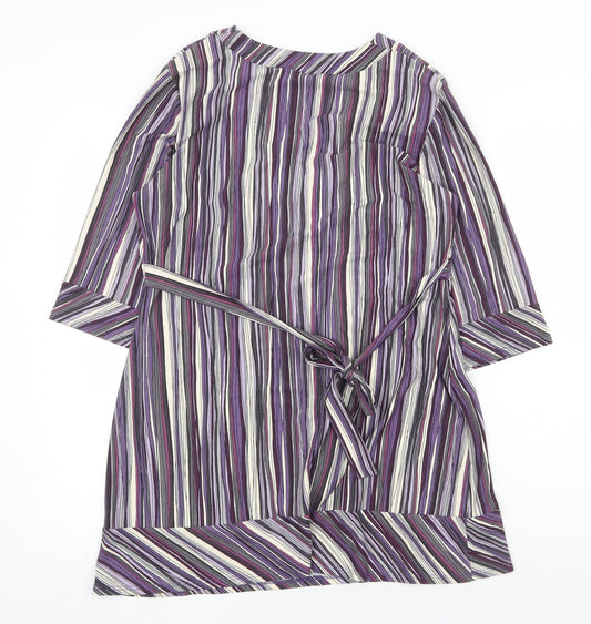 Marks and Spencer Womens Purple Striped Viscose A-Line Size 14 V-Neck Tie