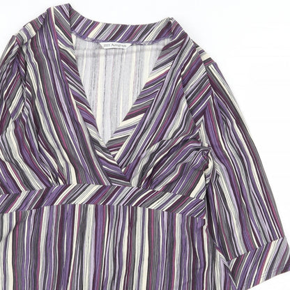 Marks and Spencer Womens Purple Striped Viscose A-Line Size 14 V-Neck Tie