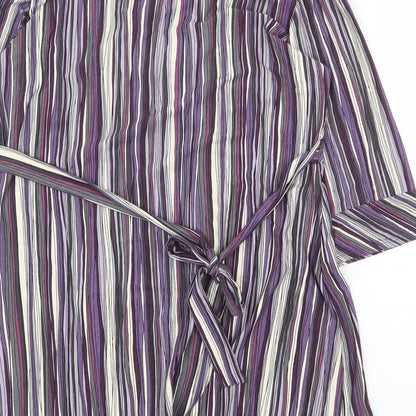 Marks and Spencer Womens Purple Striped Viscose A-Line Size 14 V-Neck Tie