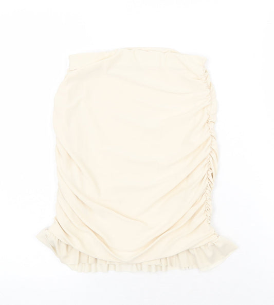 PRETTYLITTLETHING Womens Beige Polyester Bandage Skirt Size 6