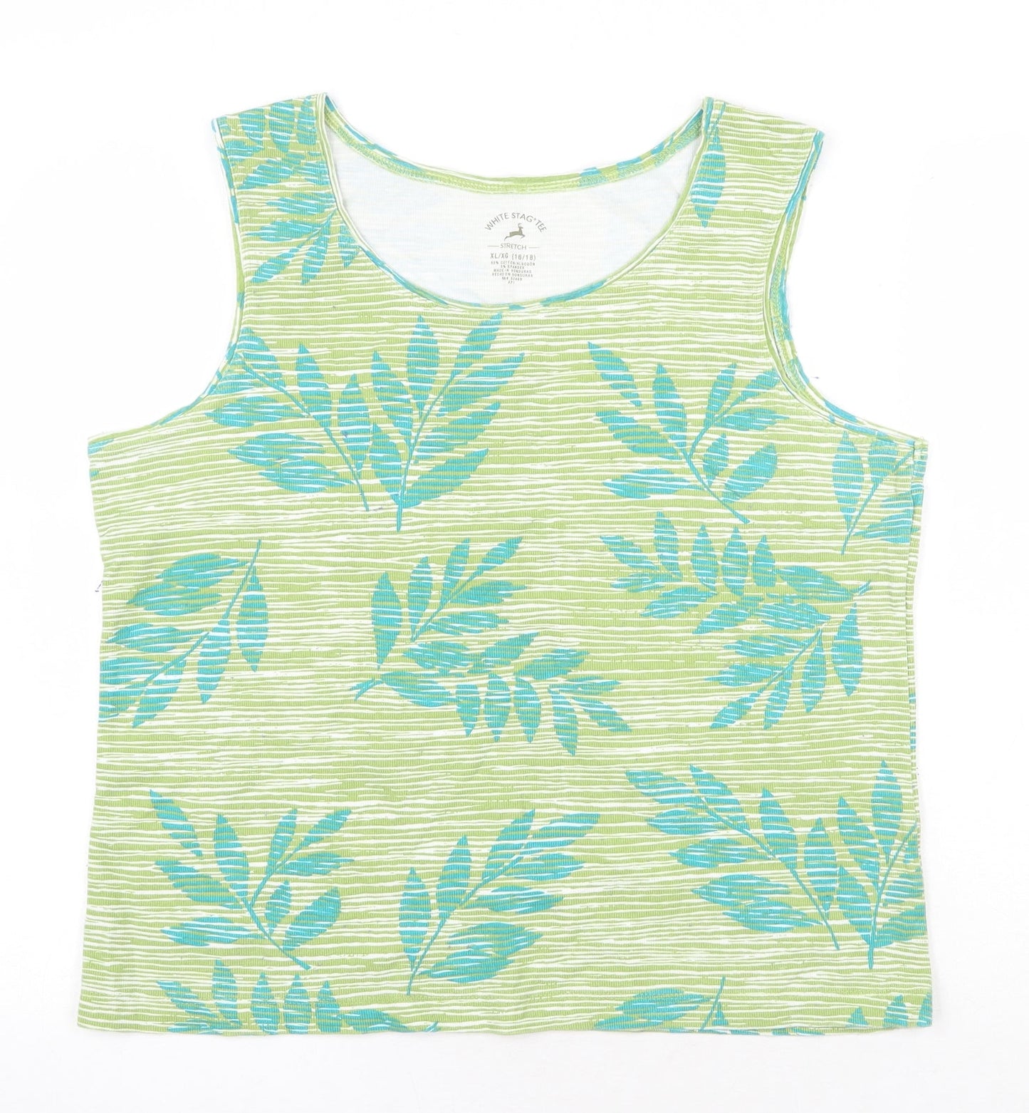 Womens UK Size XL White Stag Green Basic Tank