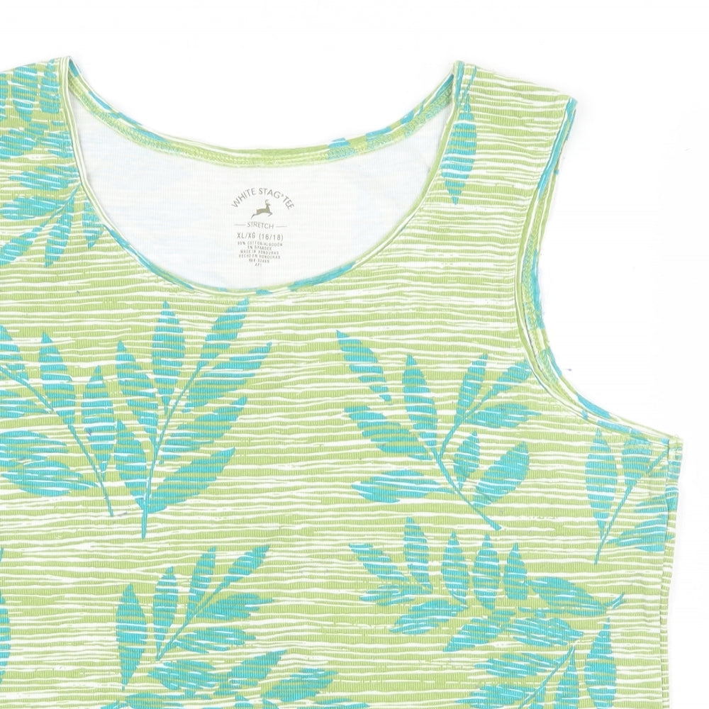 Womens UK Size XL White Stag Green Basic Tank