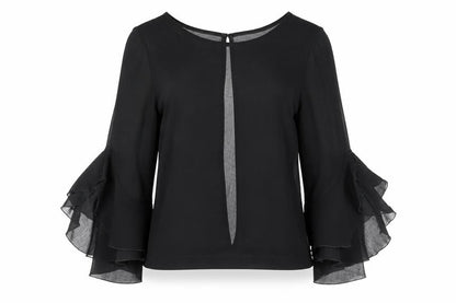 Zack Womens Black Polyester Basic Blouse Size M Boat Neck - Bell Sleeve, Open Back