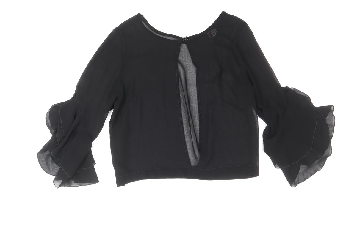 Zack Womens Black Polyester Basic Blouse Size M Boat Neck - Bell Sleeve, Open Back