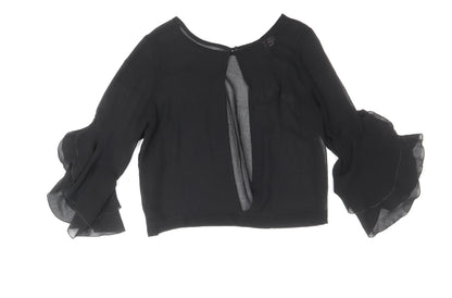 Zack Womens Black Polyester Basic Blouse Size M Boat Neck - Bell Sleeve, Open Back