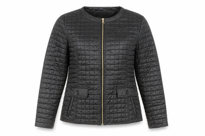 Incorporate Wear Womens Black Geometric Quilted Jacket Size L Zip
