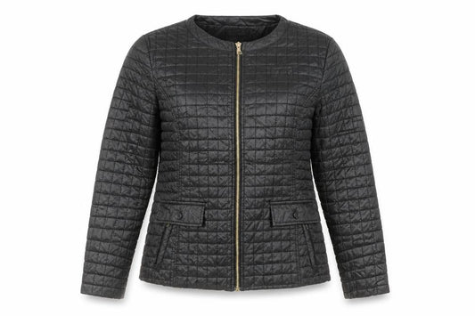 Incorporate Wear Womens Black Geometric Quilted Jacket Size L Zip