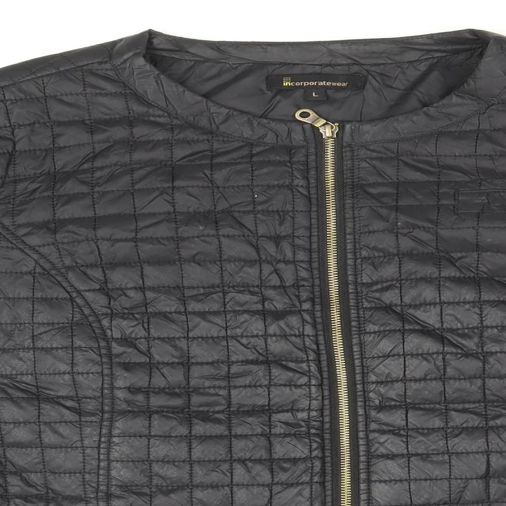Incorporate Wear Womens Black Geometric Quilted Jacket Size L Zip
