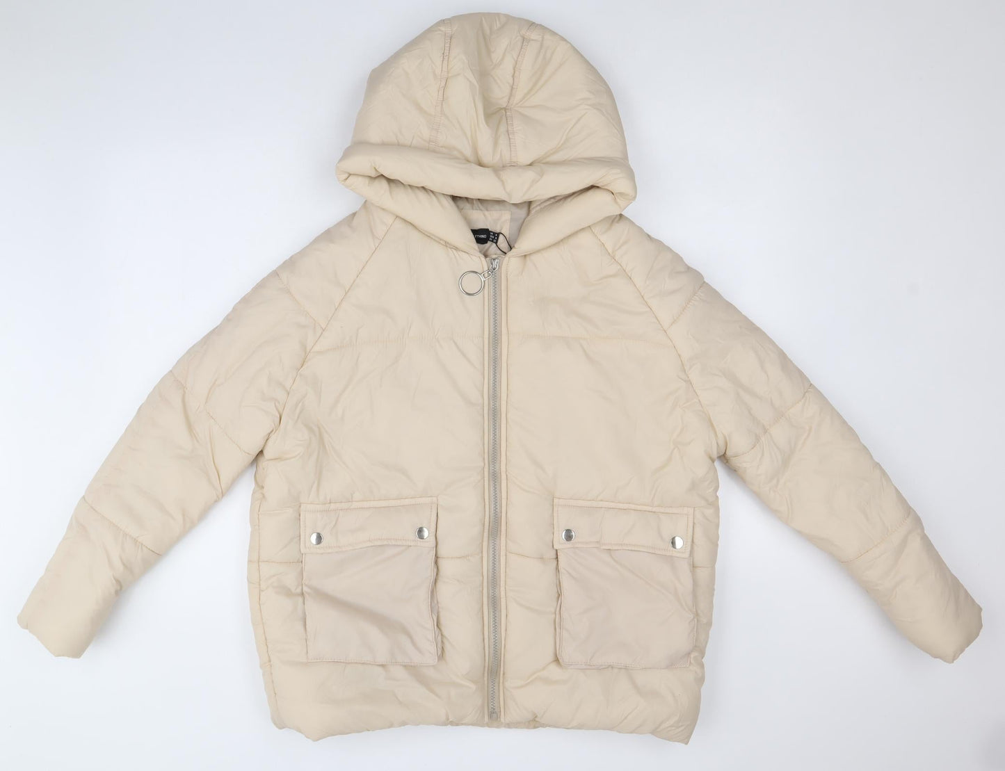 Womens UK Size 4 PRETTYLITTLETHING Beige Puffer Jacket