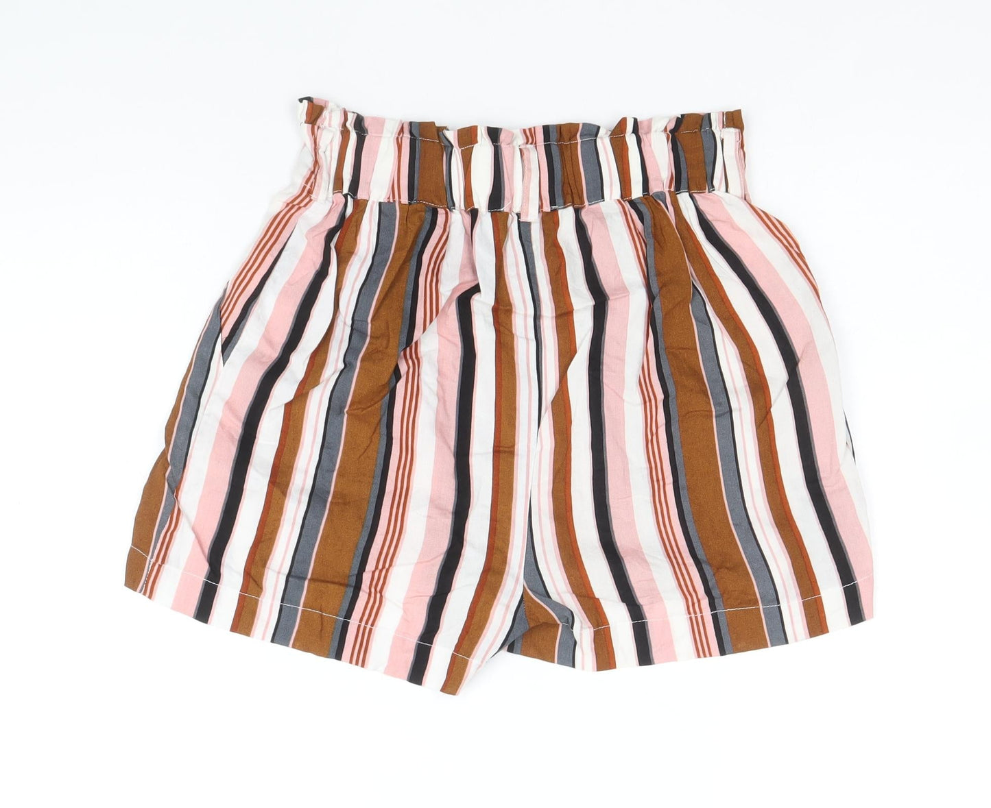 Primark Womens Multicoloured Striped Viscose Paperbag Shorts Size 4 Regular Pull On