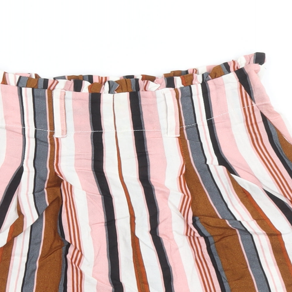 Primark Womens Multicoloured Striped Viscose Paperbag Shorts Size 4 Regular Pull On