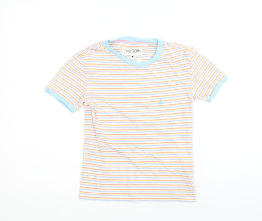 Jack Wills Womens Multicoloured Striped 100% Cotton Basic T-Shirt Size 4 Round Neck