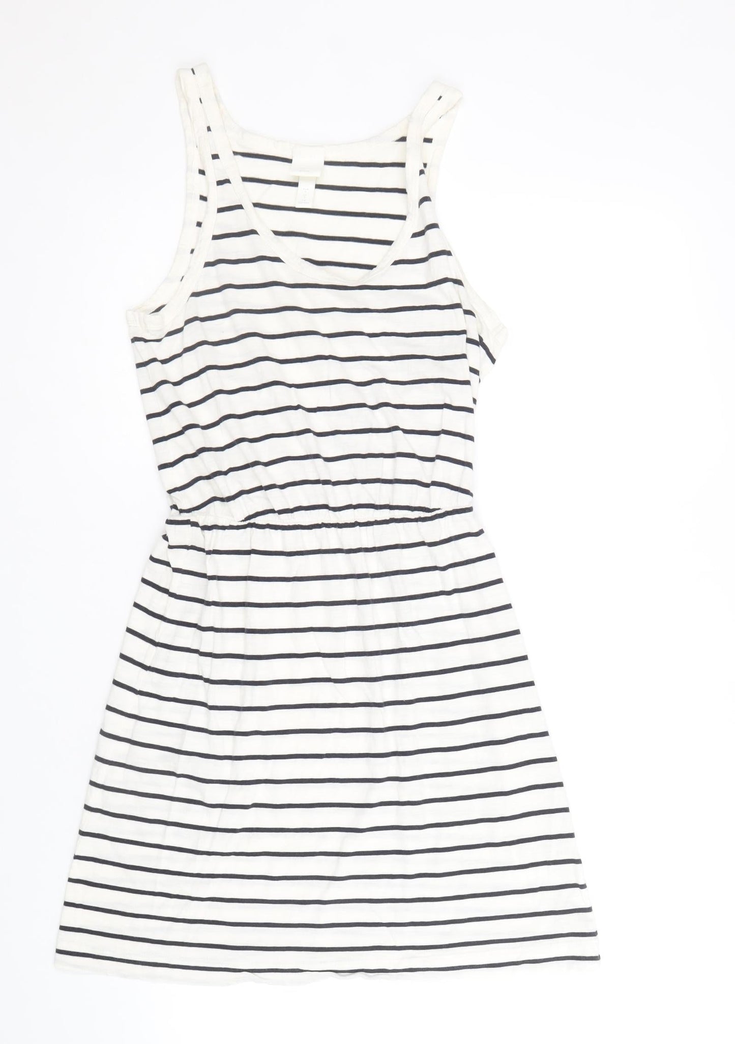 H&M Womens Ivory Striped Cotton Tank Dress Size S Round Neck Pullover