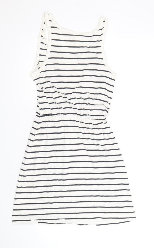 H&M Womens Ivory Striped Cotton Tank Dress Size S Round Neck Pullover