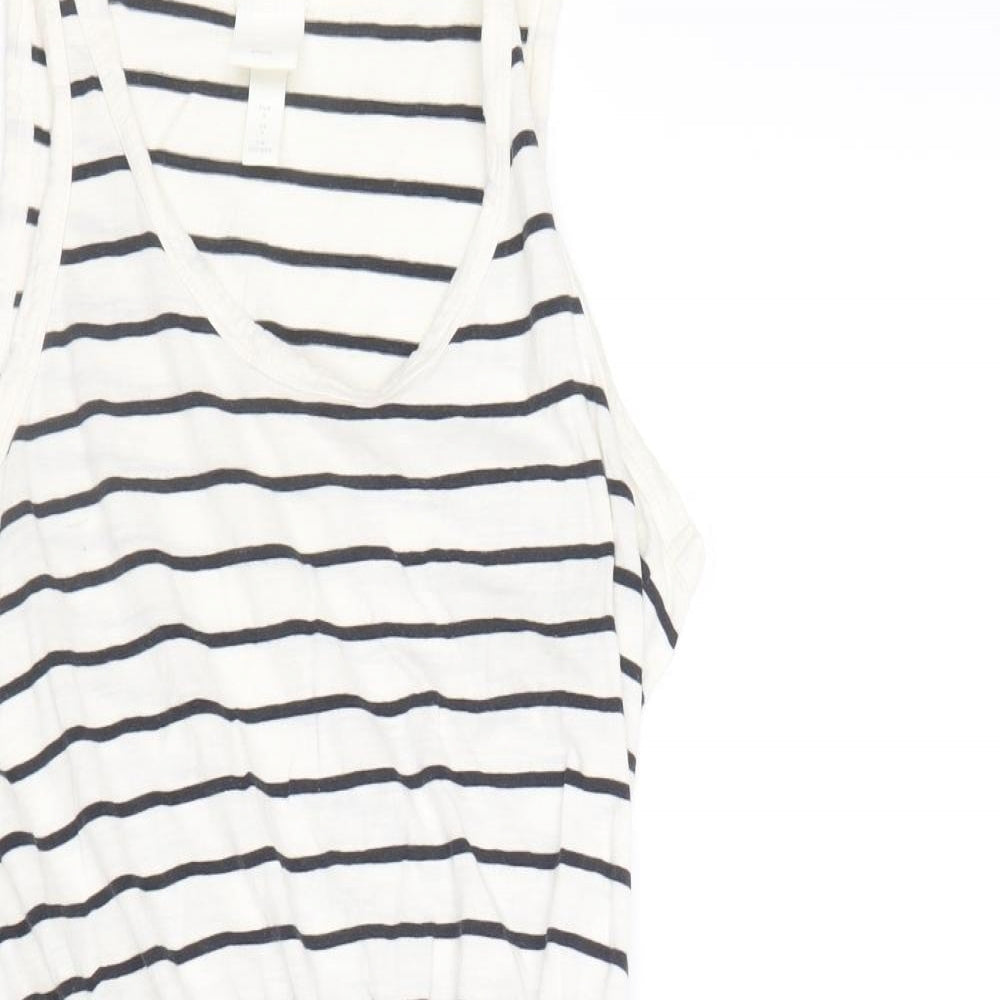 H&M Womens Ivory Striped Cotton Tank Dress Size S Round Neck Pullover