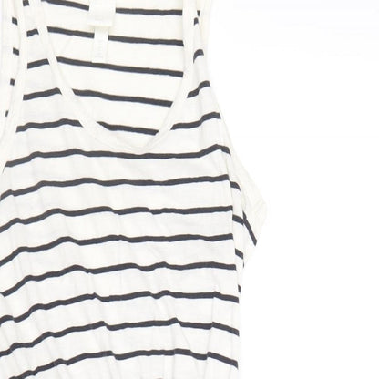 H&M Womens Ivory Striped Cotton Tank Dress Size S Round Neck Pullover