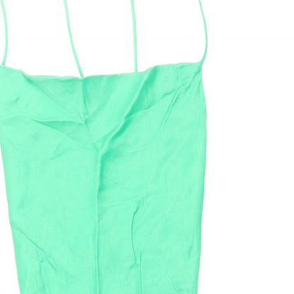 Zara Womens Green Viscose Slip Dress Size S Square Neck Pullover