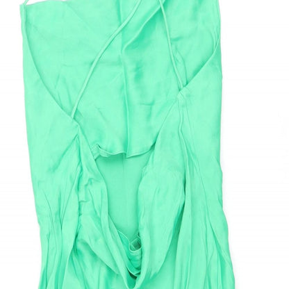 Zara Womens Green Viscose Slip Dress Size S Square Neck Pullover