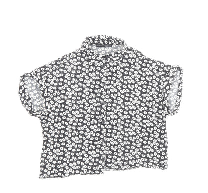 Atmosphere Womens Black Floral Viscose Basic Button-Up Size 8 Collared