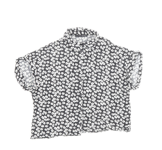Atmosphere Womens Black Floral Viscose Basic Button-Up Size 8 Collared