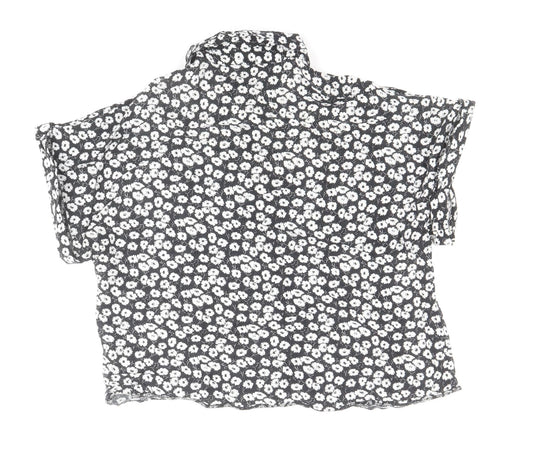 Atmosphere Womens Black Floral Viscose Basic Button-Up Size 8 Collared