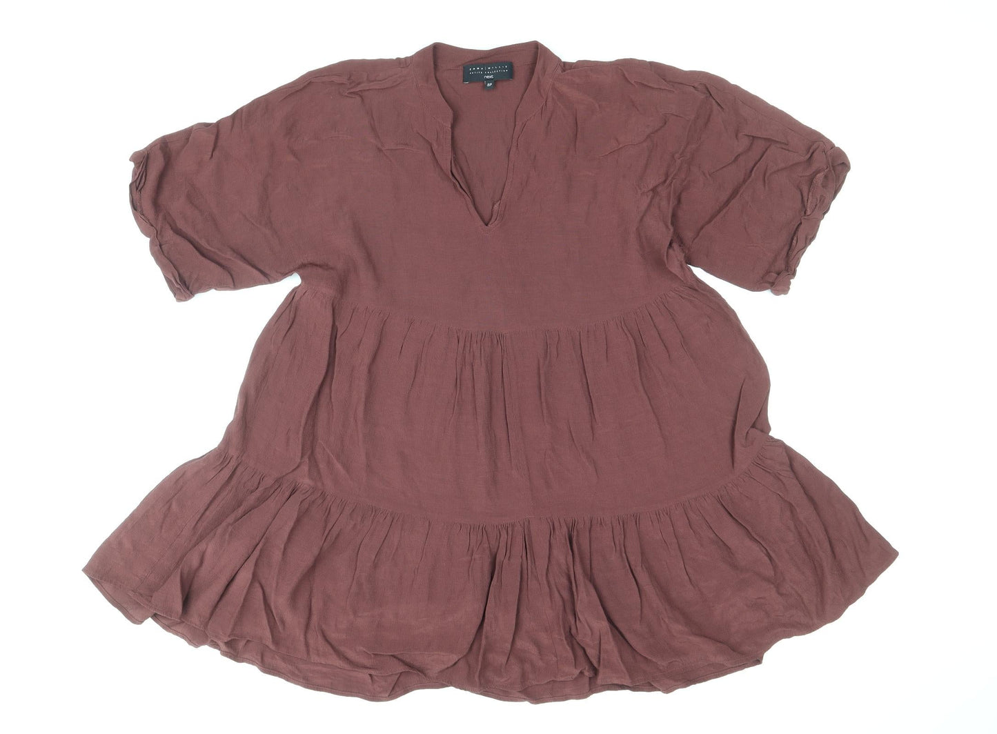 NEXT Womens Brown Viscose A-Line Size 8 V-Neck Pullover - Tiered